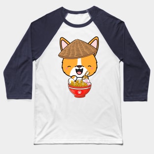 Funny Corgi Eating Ramen Baseball T-Shirt